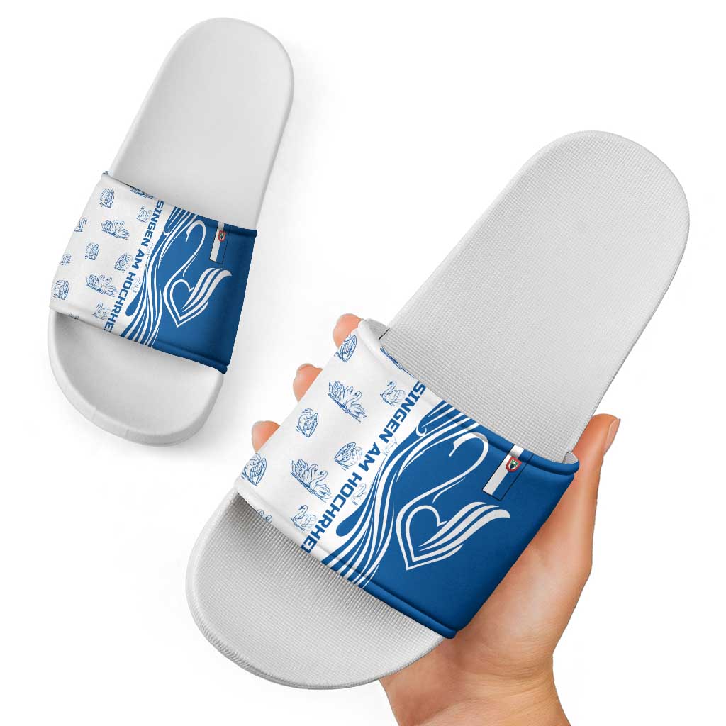 Busingen am Hochrhein Germany Slide Sandals with Swan Pattern and Blue White Heart Design TS04