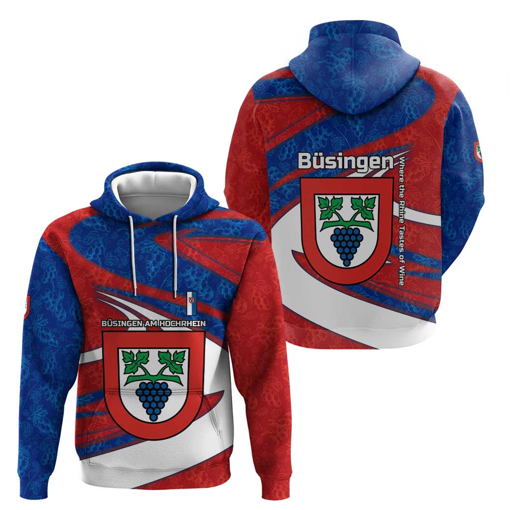 Busingen am Hochrhein Germany Hoodie with Grape Crest Design and Red Blue Wine Theme TS04