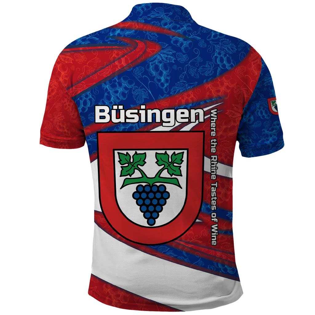 Busingen am Hochrhein Germany Polo Shirt with Grape Crest Design and Red Blue Wine Theme TS04