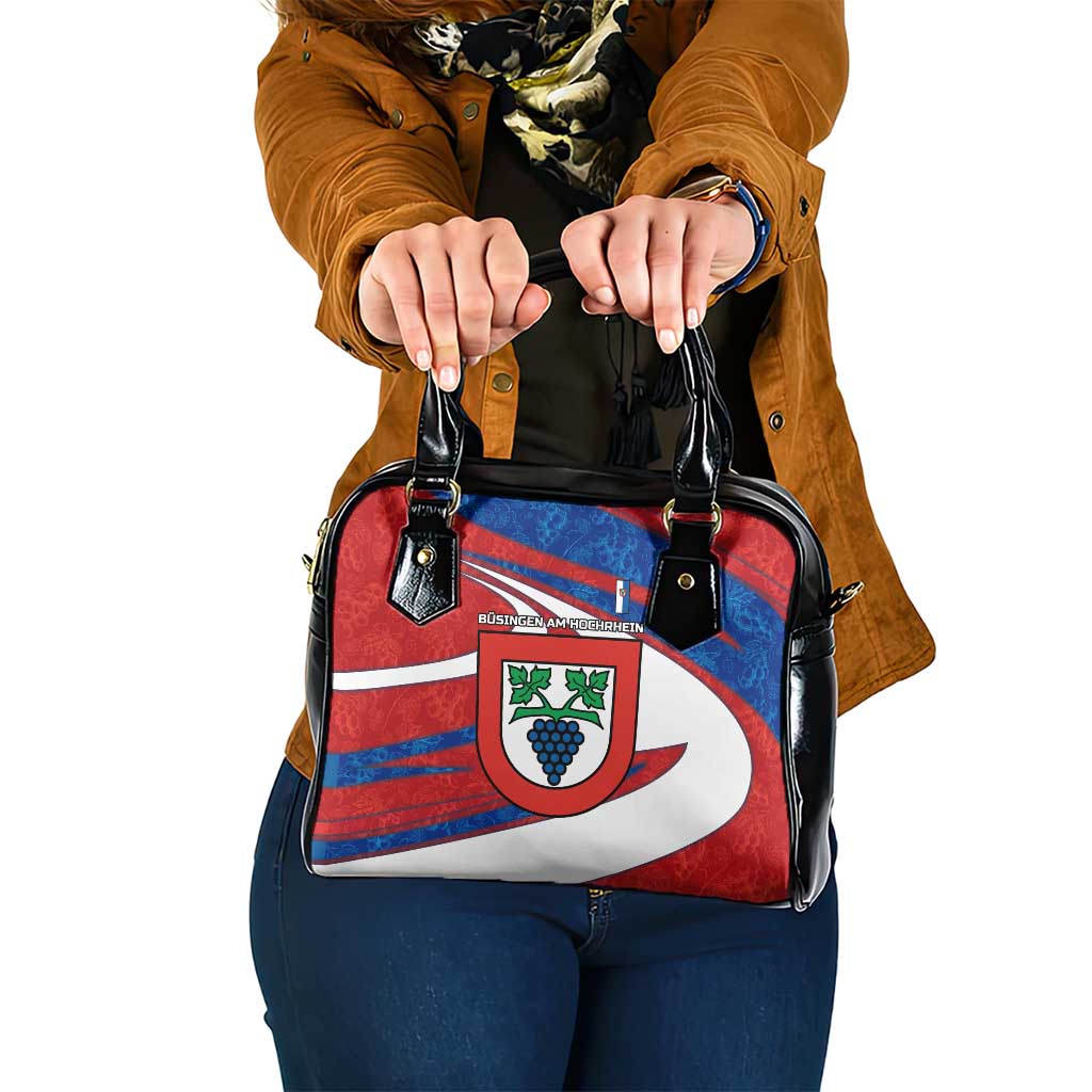 Busingen am Hochrhein Germany Shoulder Handbag with Grape Crest Design and Red Blue Wine Theme TS04