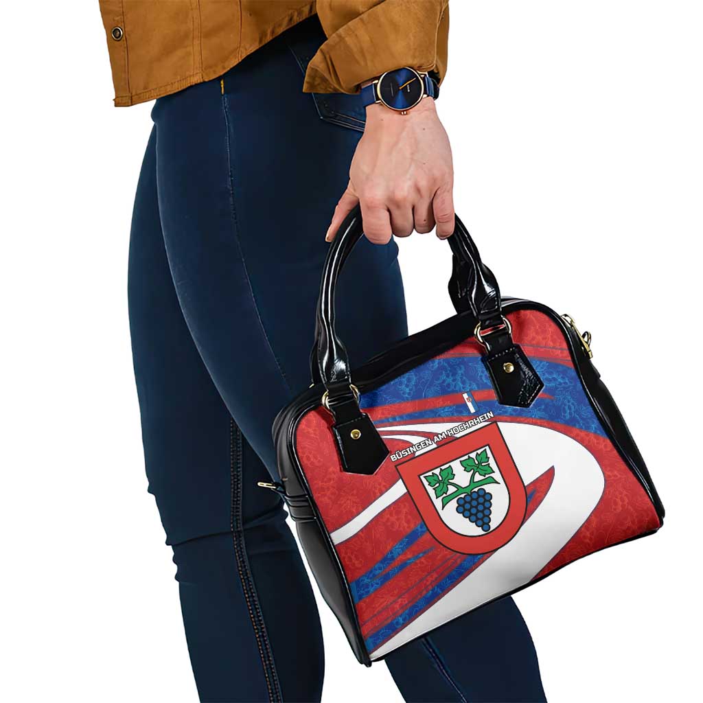 Busingen am Hochrhein Germany Shoulder Handbag with Grape Crest Design and Red Blue Wine Theme TS04