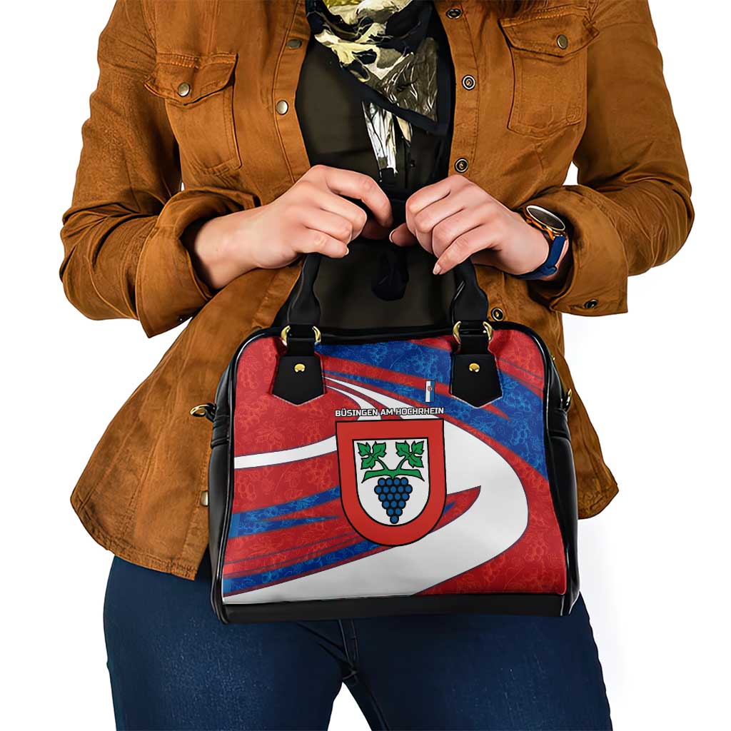 Busingen am Hochrhein Germany Shoulder Handbag with Grape Crest Design and Red Blue Wine Theme TS04