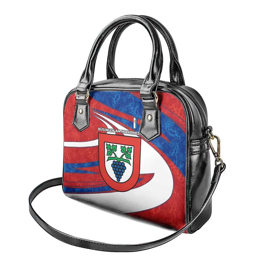 Busingen am Hochrhein Germany Shoulder Handbag with Grape Crest Design and Red Blue Wine Theme TS04