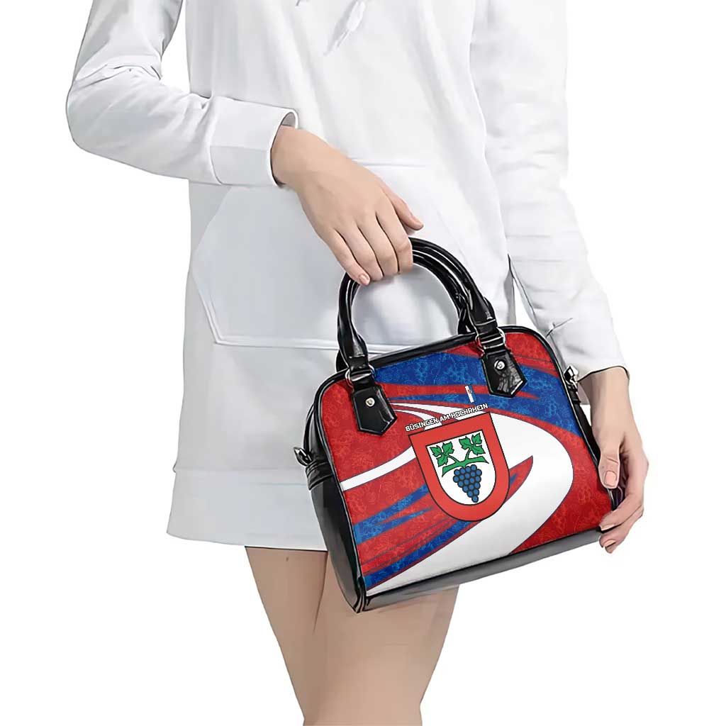 Busingen am Hochrhein Germany Shoulder Handbag with Grape Crest Design and Red Blue Wine Theme TS04