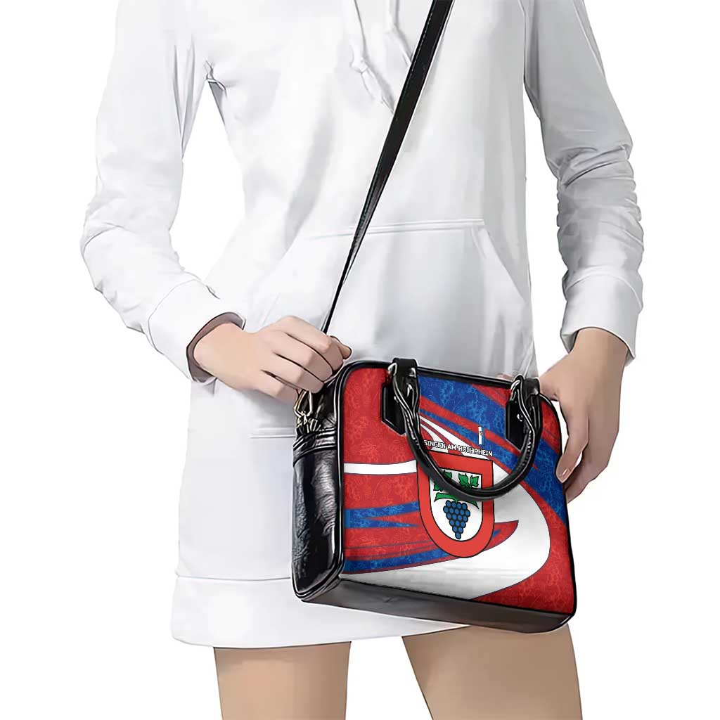 Busingen am Hochrhein Germany Shoulder Handbag with Grape Crest Design and Red Blue Wine Theme TS04