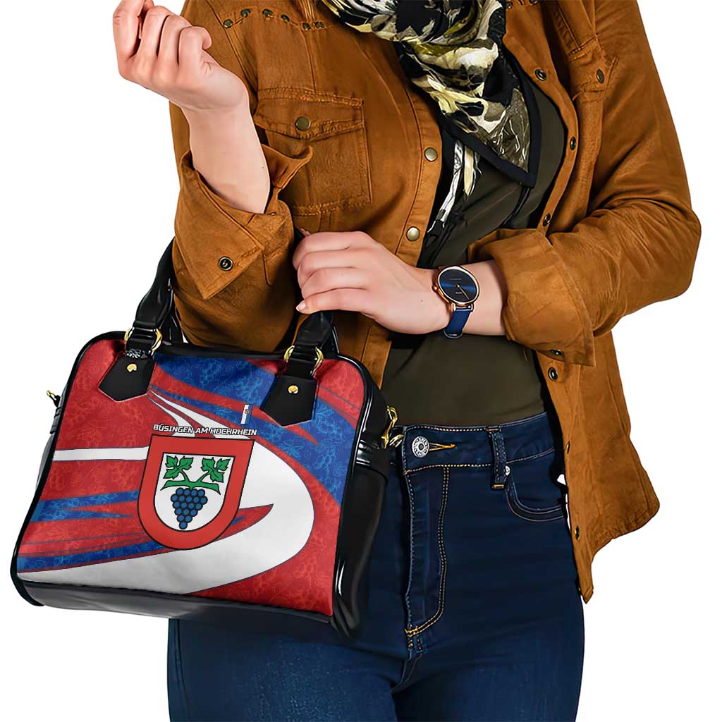 Busingen am Hochrhein Germany Shoulder Handbag with Grape Crest Design and Red Blue Wine Theme TS04