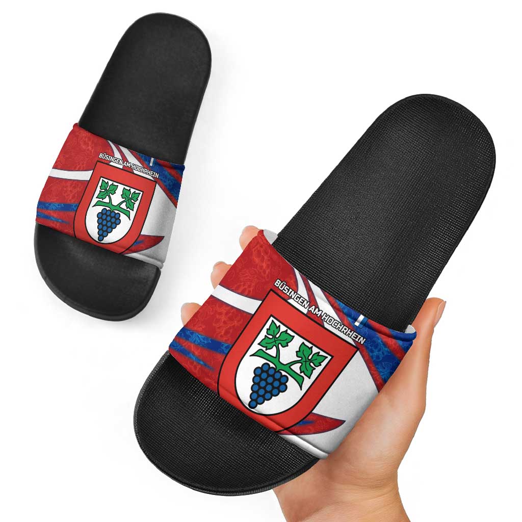 Busingen am Hochrhein Germany Slide Sandals with Grape Crest Design and Red Blue Wine Theme TS04