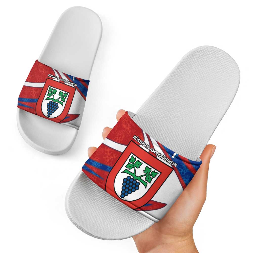 Busingen am Hochrhein Germany Slide Sandals with Grape Crest Design and Red Blue Wine Theme TS04