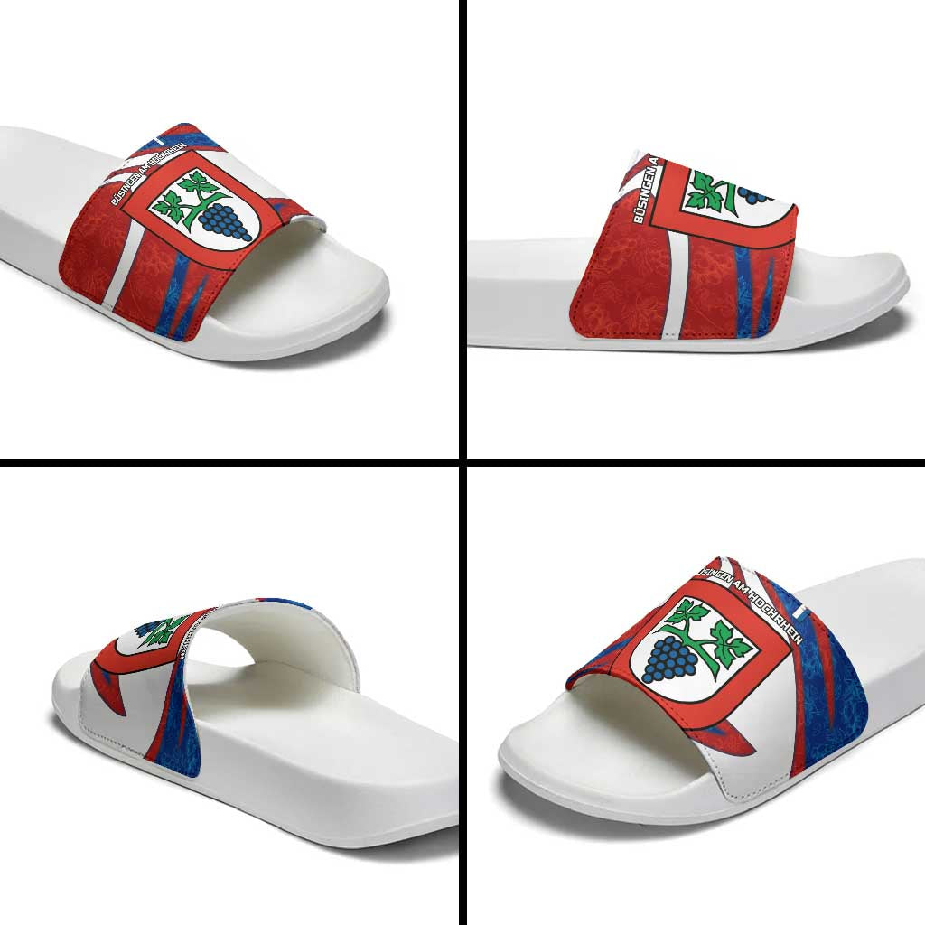 Busingen am Hochrhein Germany Slide Sandals with Grape Crest Design and Red Blue Wine Theme TS04