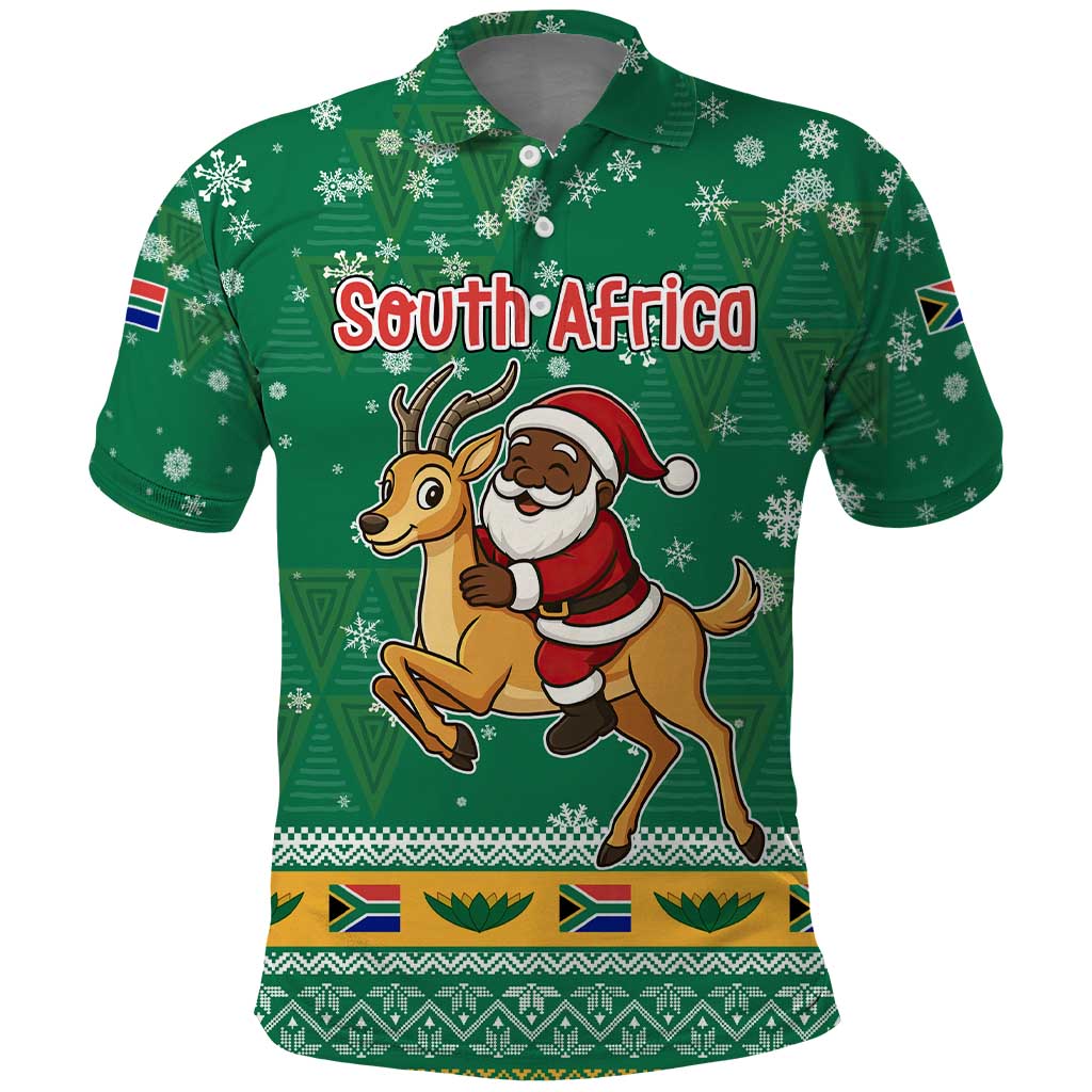 South Africa Christmas Polo Shirt Santa Reindeer and Africa Map TS04