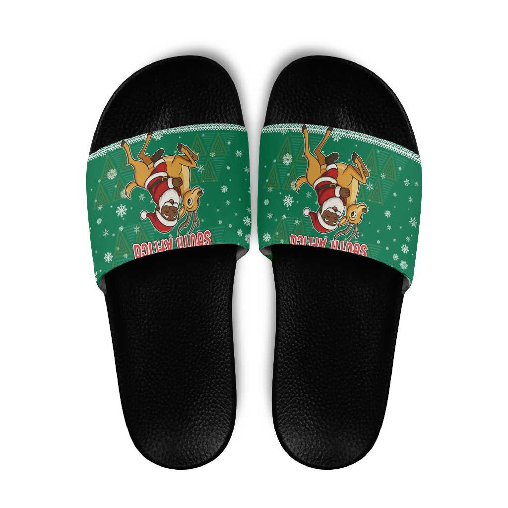 South Africa Christmas Slide Sandals Santa Reindeer and Africa Map TS04