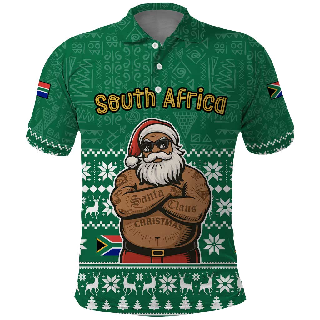South Africa Christmas Polo Shirt Christmas Santa Claus Tattoo TS04