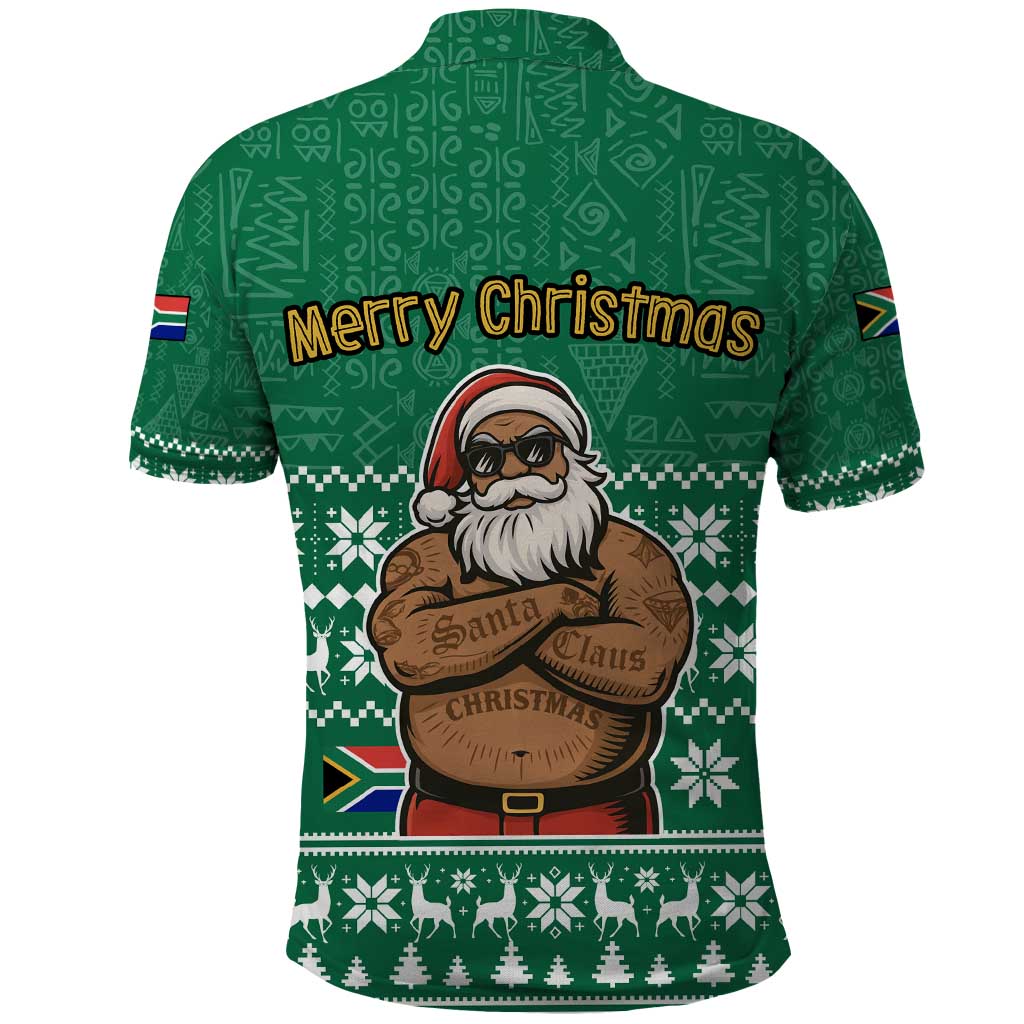 South Africa Christmas Polo Shirt Christmas Santa Claus Tattoo TS04