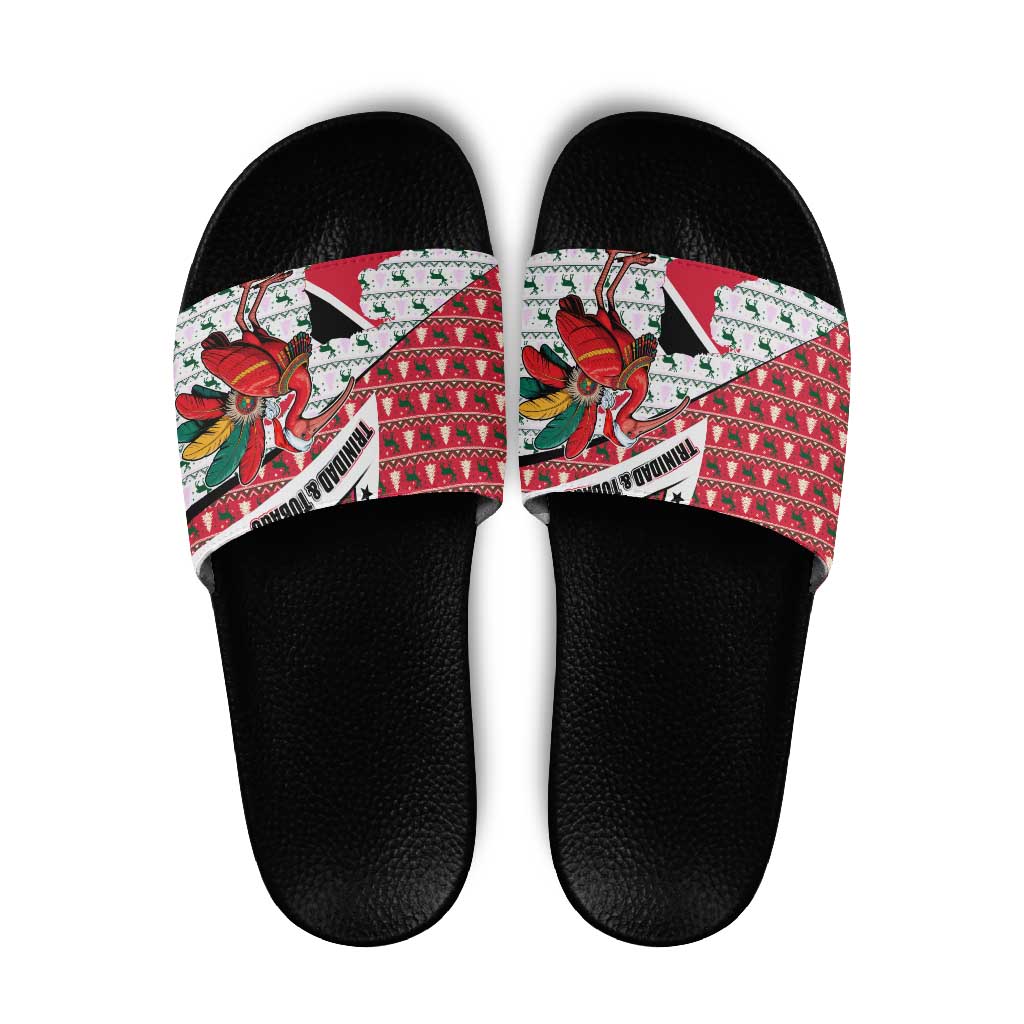Trinidad and Tobago Christmas Slide Sandals Christmas Bird Santa and Reindeer Design TS04