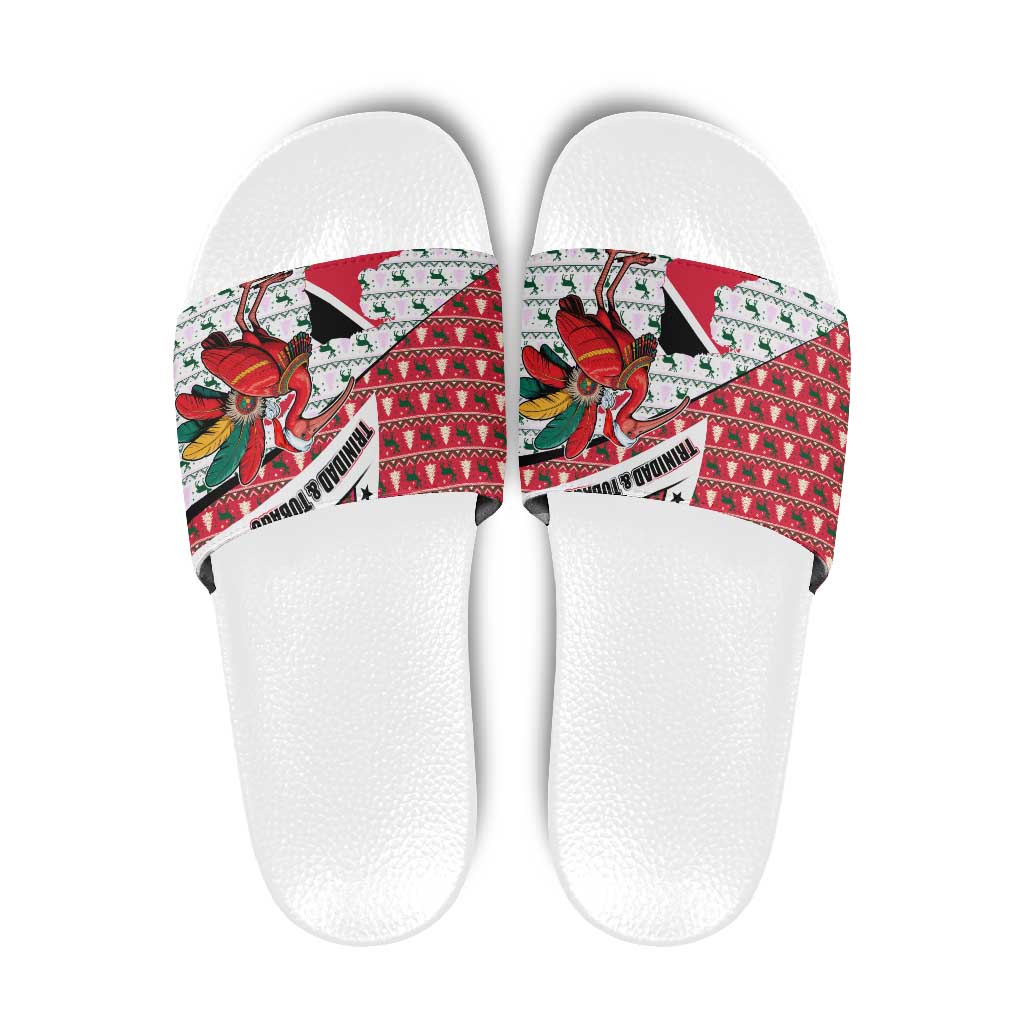 Trinidad and Tobago Christmas Slide Sandals Christmas Bird Santa and Reindeer Design TS04