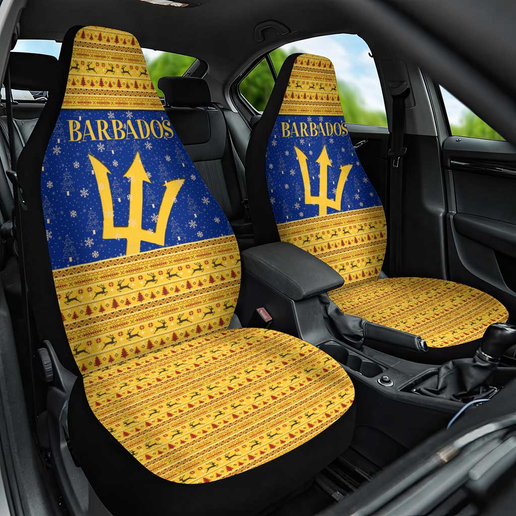 Barbados Christmas Car Seat Cover with Blue Yellow Xmas Trident Santa and Reindeer TS04