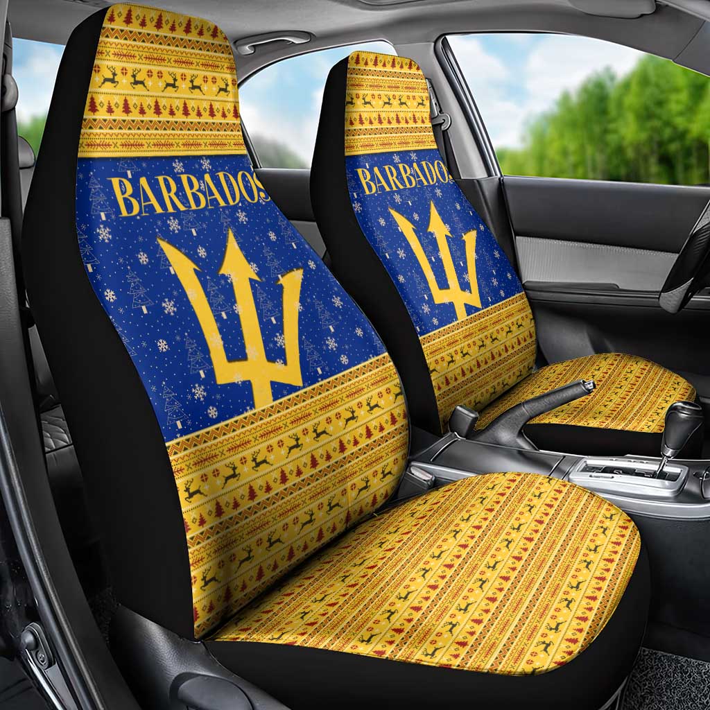 Barbados Christmas Car Seat Cover with Blue Yellow Xmas Trident Santa and Reindeer TS04