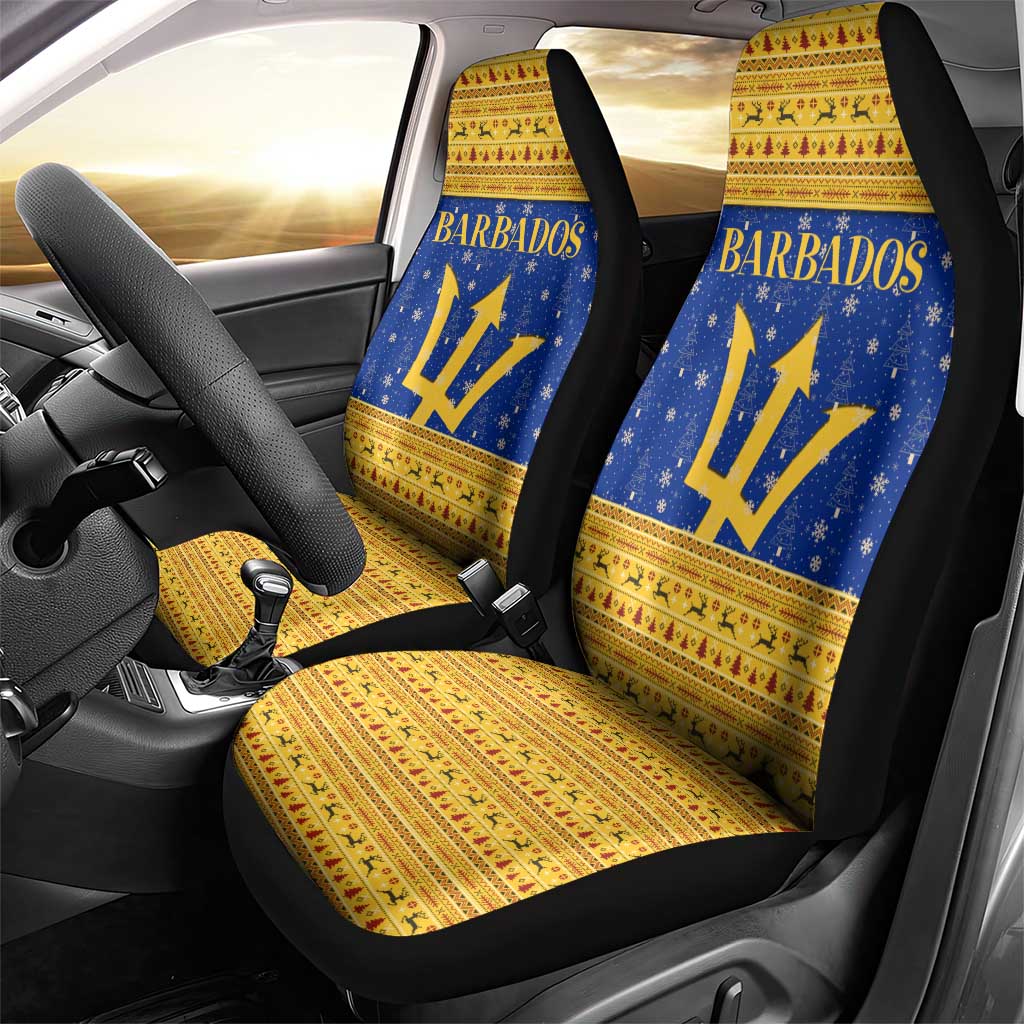 Barbados Christmas Car Seat Cover with Blue Yellow Xmas Trident Santa and Reindeer TS04