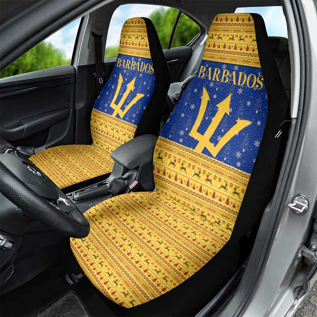 Barbados Christmas Car Seat Cover with Blue Yellow Xmas Trident Santa and Reindeer TS04