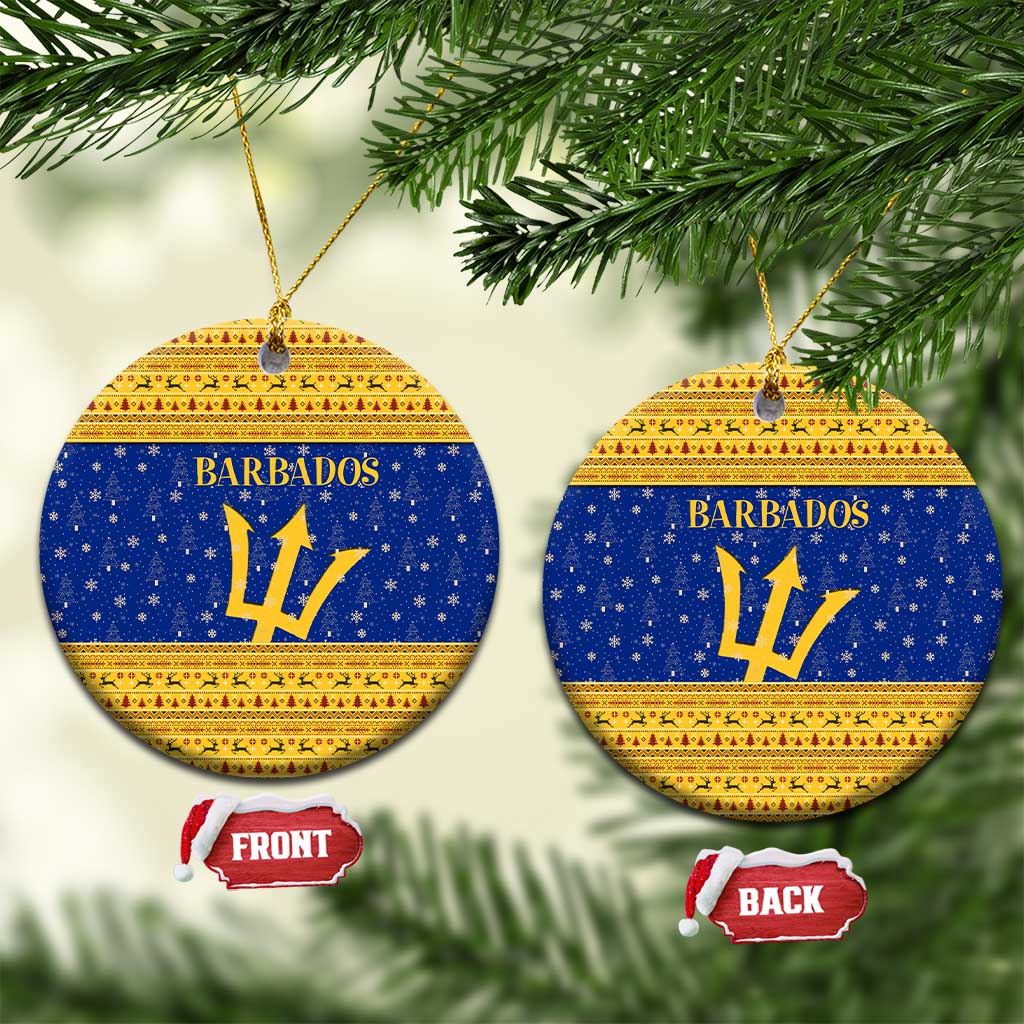 Barbados Christmas Ceramic Ornament with Blue Yellow Xmas Trident Santa and Reindeer TS04
