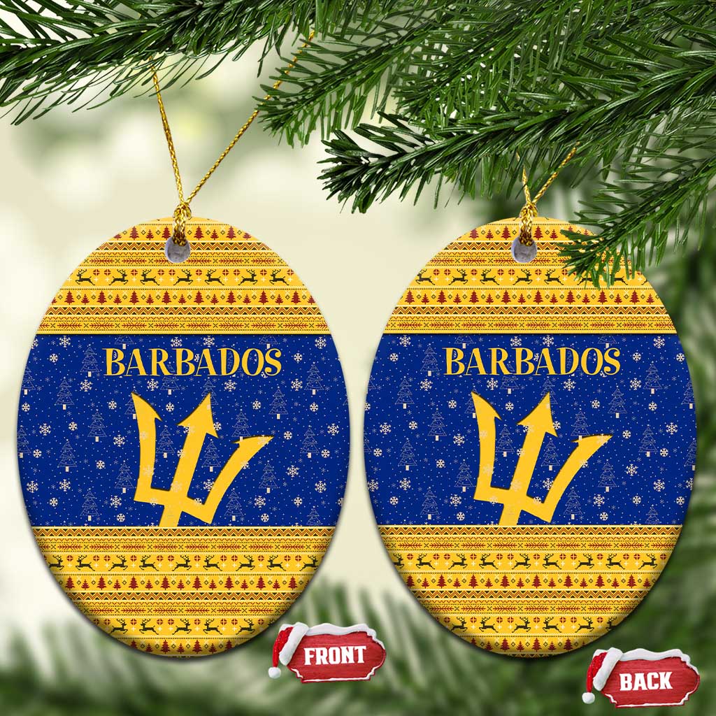 Barbados Christmas Ceramic Ornament with Blue Yellow Xmas Trident Santa and Reindeer TS04