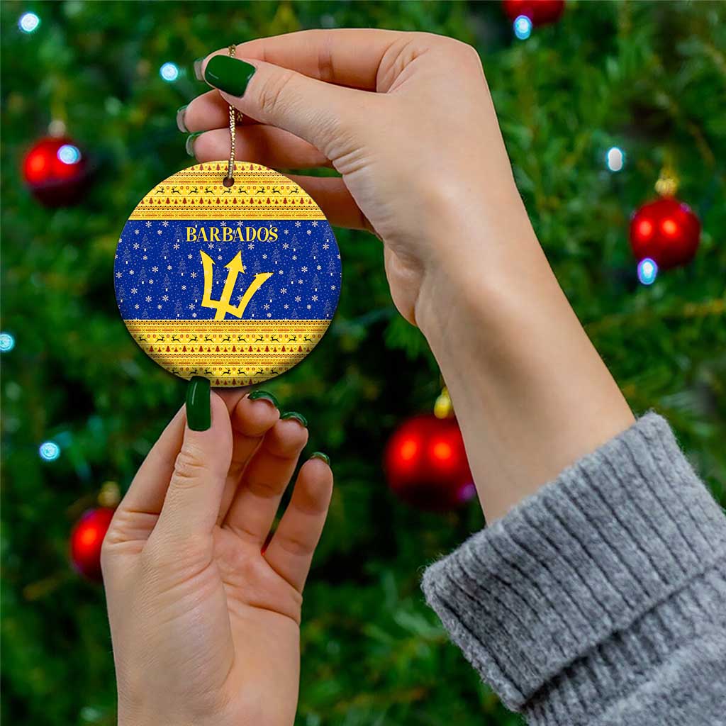 Barbados Christmas Ceramic Ornament with Blue Yellow Xmas Trident Santa and Reindeer TS04