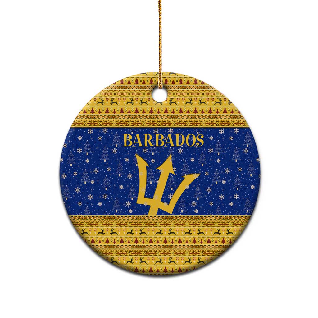 Barbados Christmas Ceramic Ornament with Blue Yellow Xmas Trident Santa and Reindeer TS04