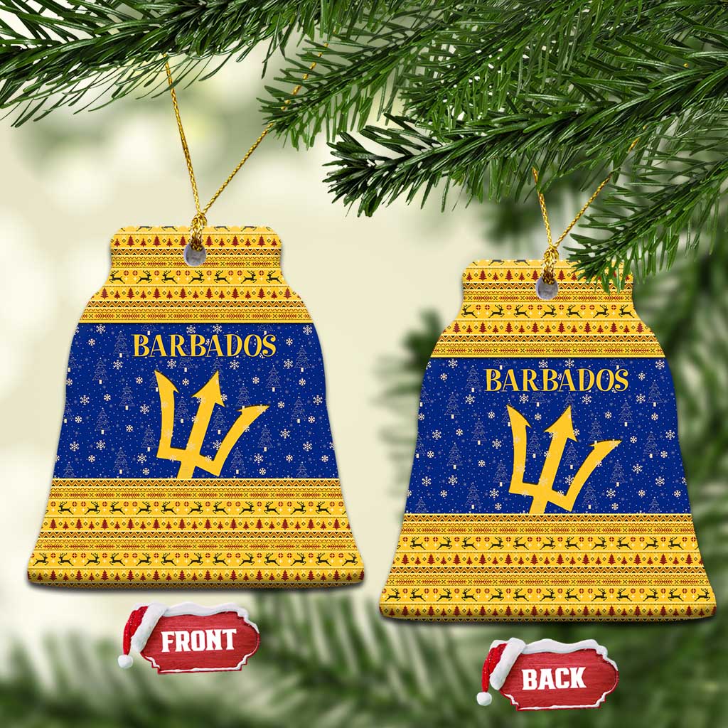 Barbados Christmas Ceramic Ornament with Blue Yellow Xmas Trident Santa and Reindeer TS04