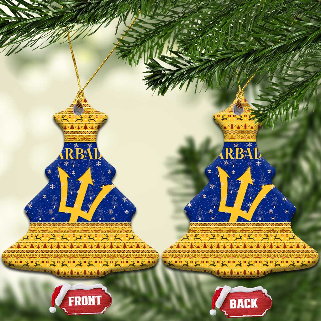 Barbados Christmas Ceramic Ornament with Blue Yellow Xmas Trident Santa and Reindeer TS04