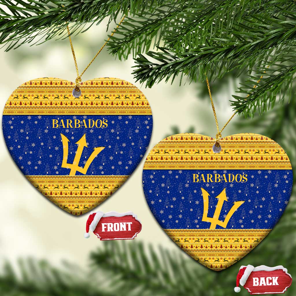 Barbados Christmas Ceramic Ornament with Blue Yellow Xmas Trident Santa and Reindeer TS04