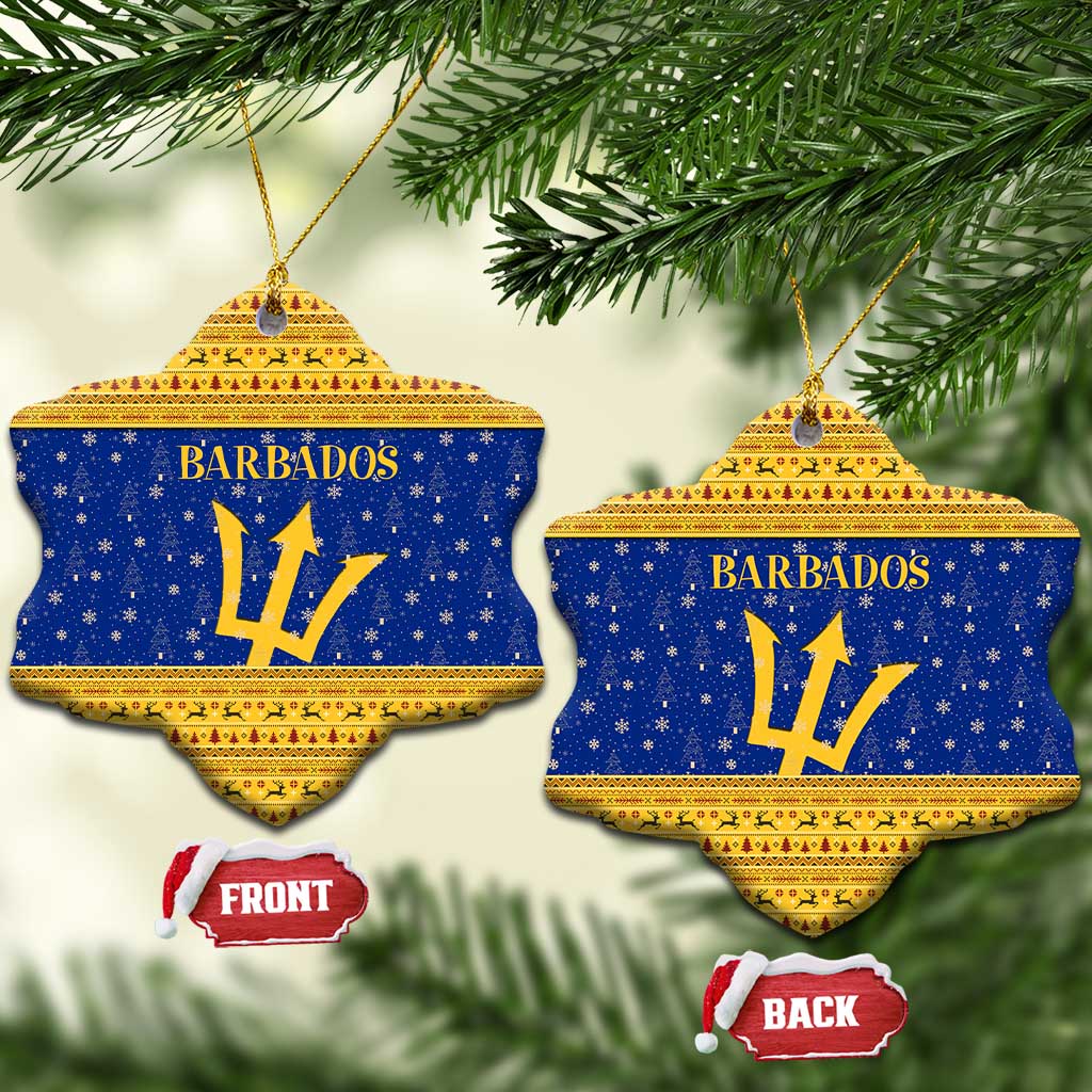 Barbados Christmas Ceramic Ornament with Blue Yellow Xmas Trident Santa and Reindeer TS04