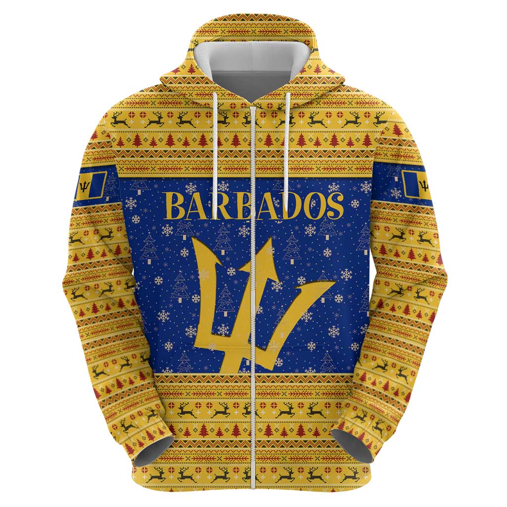 Barbados Christmas Hoodie with Blue Yellow Xmas Trident Santa and Reindeer TS04