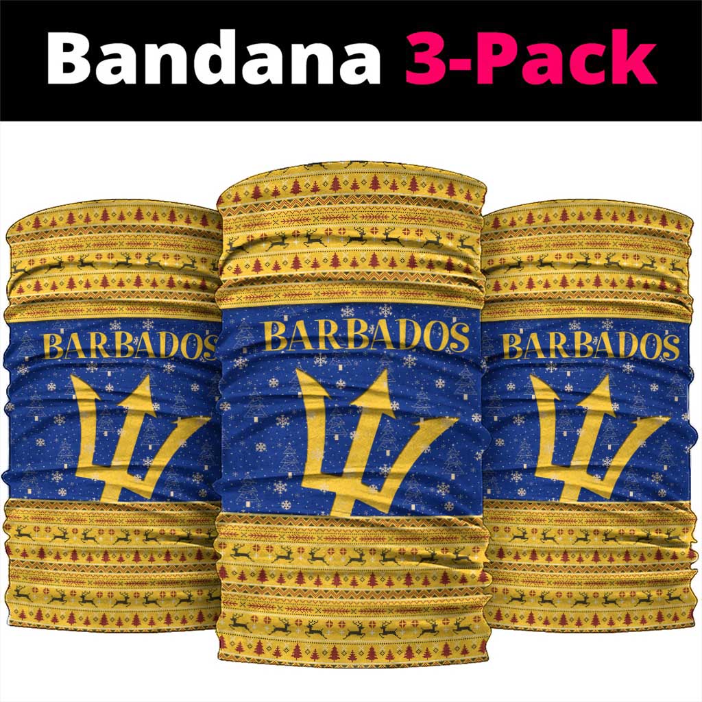 Barbados Christmas Neck Gaiter with Blue Yellow Xmas Trident Santa and Reindeer TS04