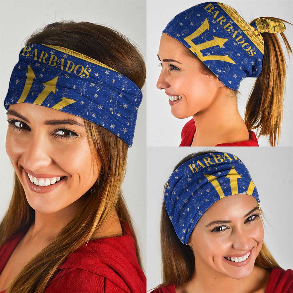 Barbados Christmas Neck Gaiter with Blue Yellow Xmas Trident Santa and Reindeer TS04