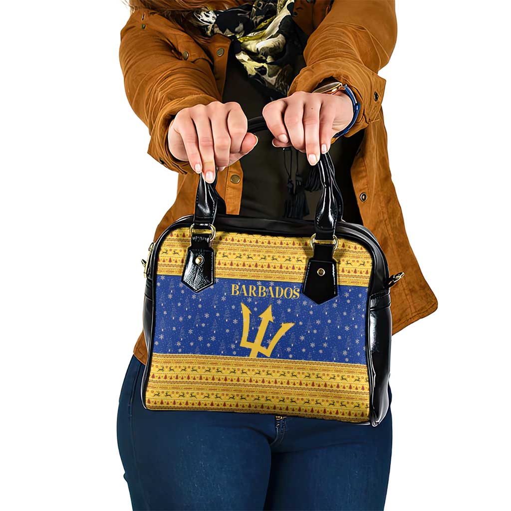 Barbados Christmas Shoulder Handbag with Blue Yellow Xmas Trident Santa and Reindeer TS04