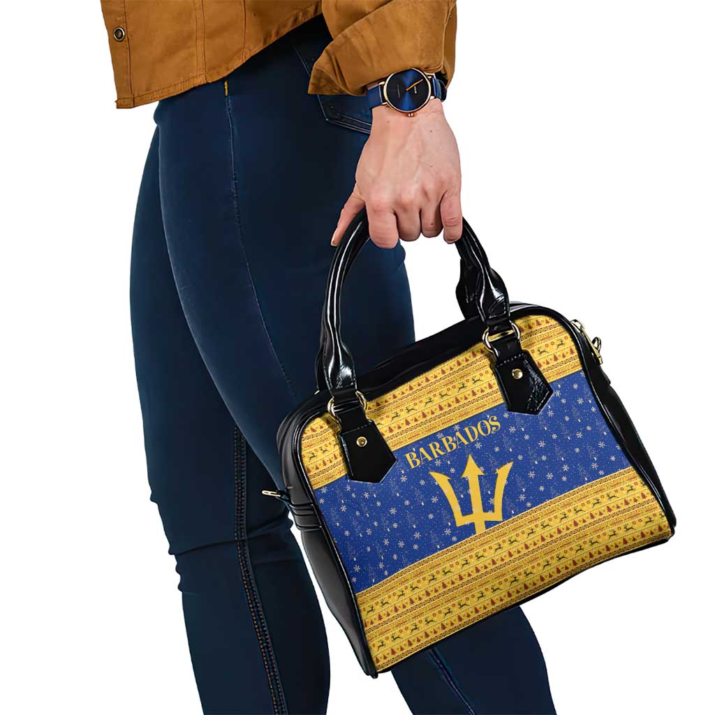 Barbados Christmas Shoulder Handbag with Blue Yellow Xmas Trident Santa and Reindeer TS04