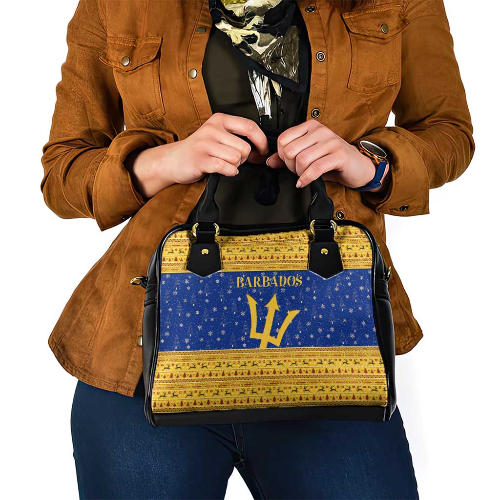 Barbados Christmas Shoulder Handbag with Blue Yellow Xmas Trident Santa and Reindeer TS04