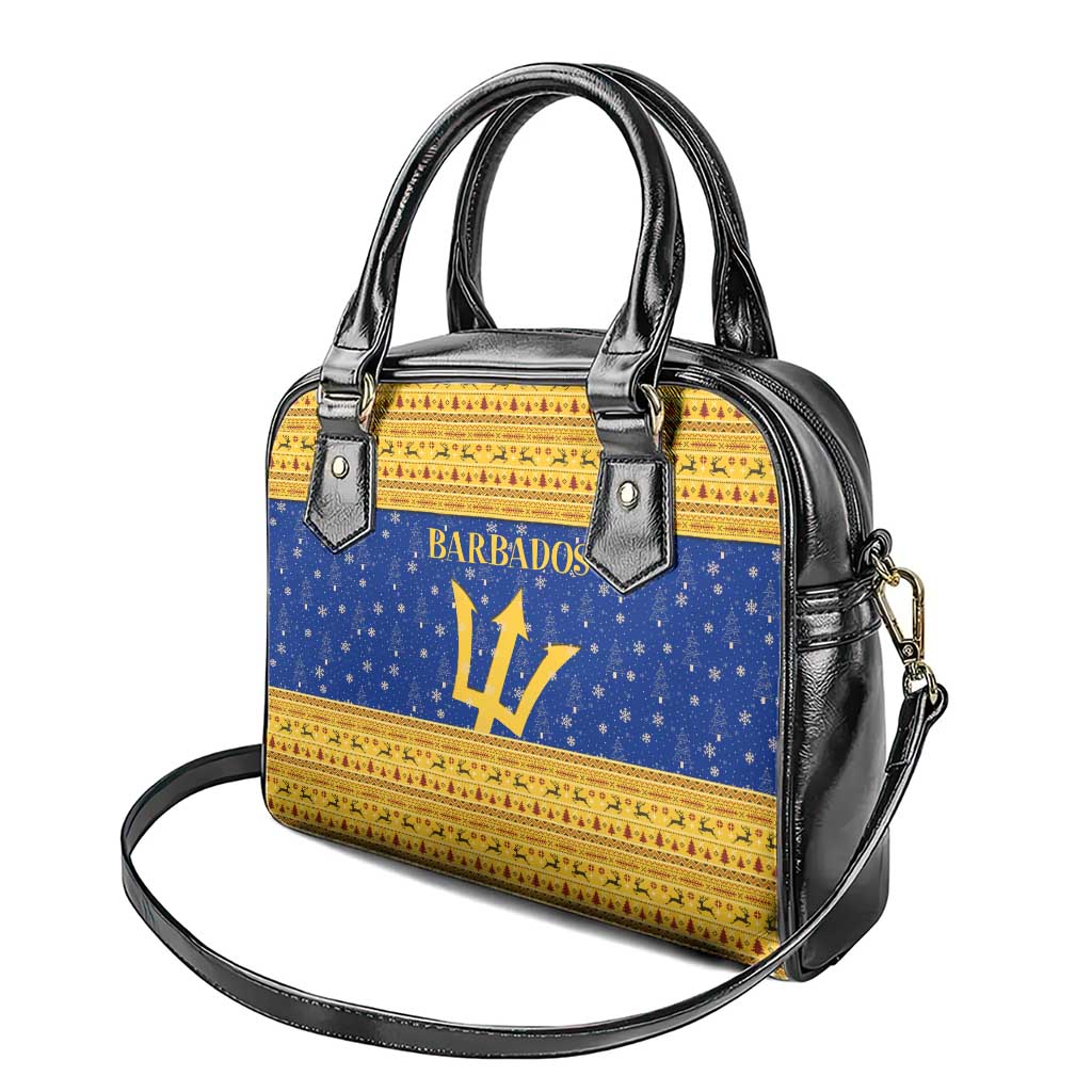 Barbados Christmas Shoulder Handbag with Blue Yellow Xmas Trident Santa and Reindeer TS04