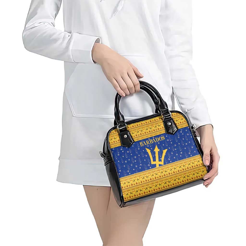Barbados Christmas Shoulder Handbag with Blue Yellow Xmas Trident Santa and Reindeer TS04