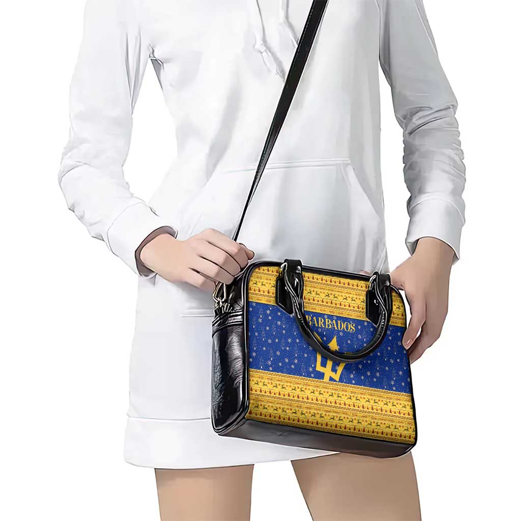 Barbados Christmas Shoulder Handbag with Blue Yellow Xmas Trident Santa and Reindeer TS04