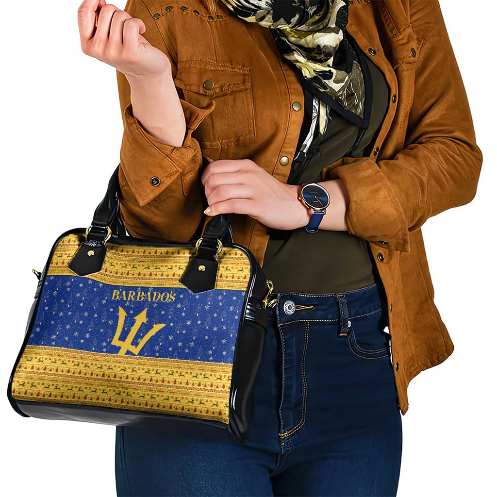 Barbados Christmas Shoulder Handbag with Blue Yellow Xmas Trident Santa and Reindeer TS04