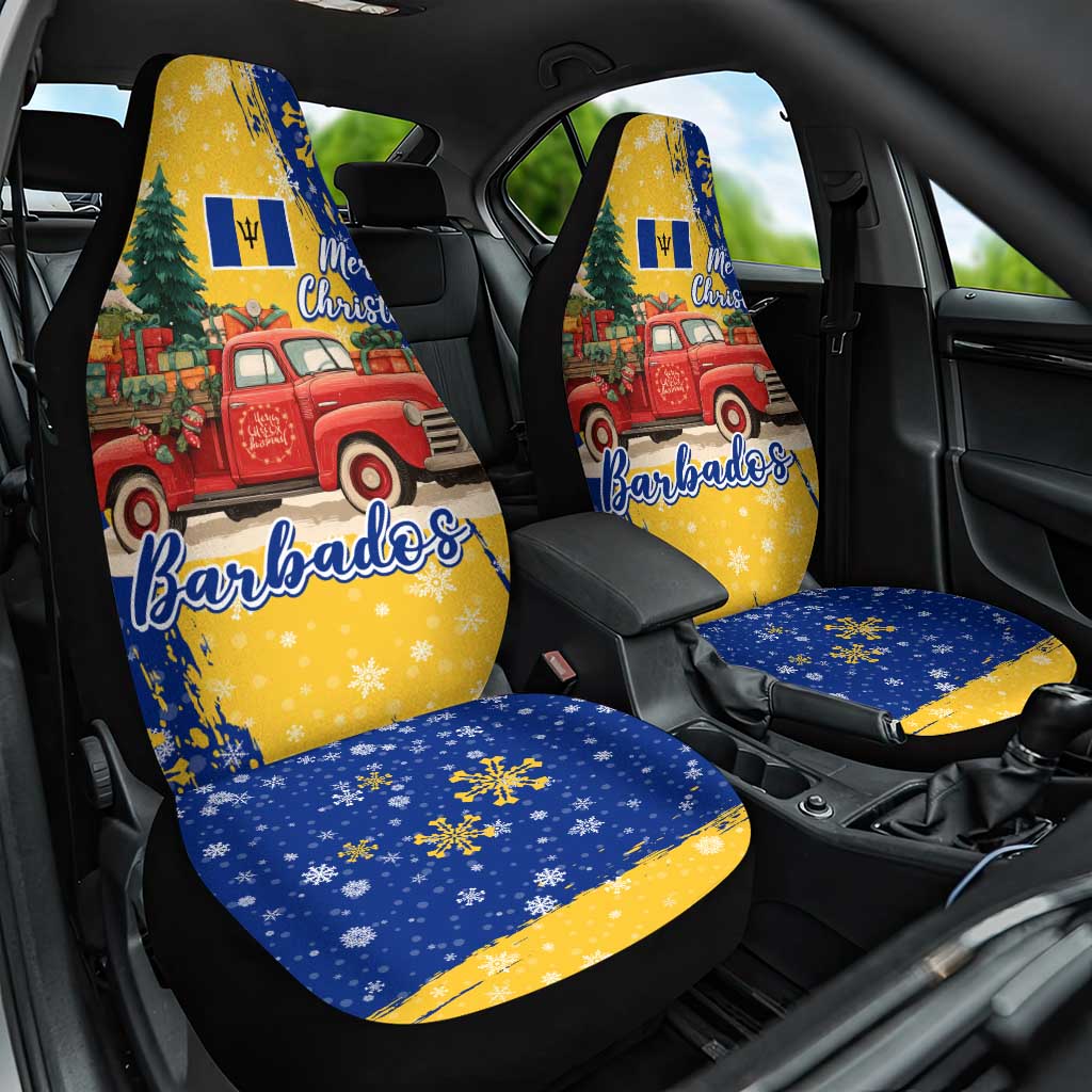 Barbados Christmas Car Seat Cover with Blue Yellow Xmas Snowflakes Red Truck and Coat of Arms TS04