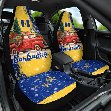 Barbados Christmas Car Seat Cover with Blue Yellow Xmas Snowflakes Red Truck and Coat of Arms TS04