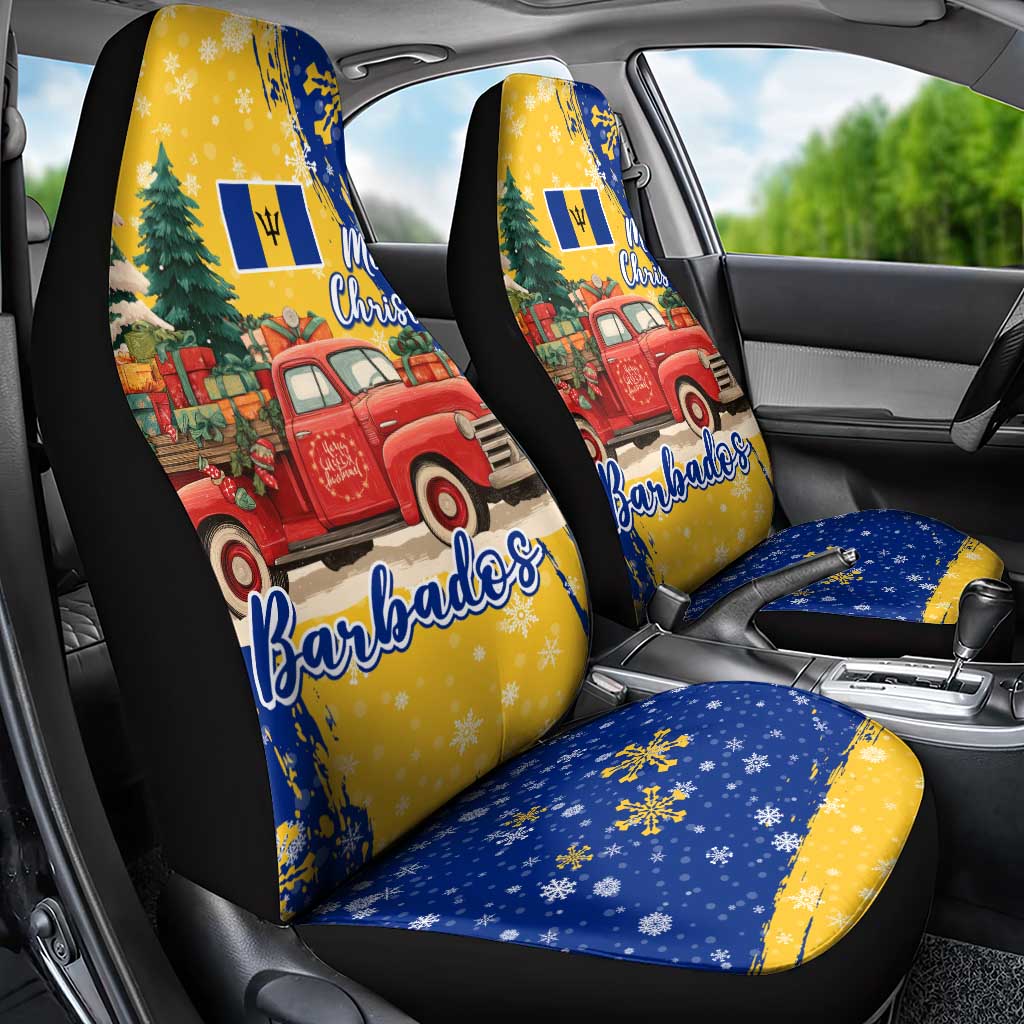 Barbados Christmas Car Seat Cover with Blue Yellow Xmas Snowflakes Red Truck and Coat of Arms TS04