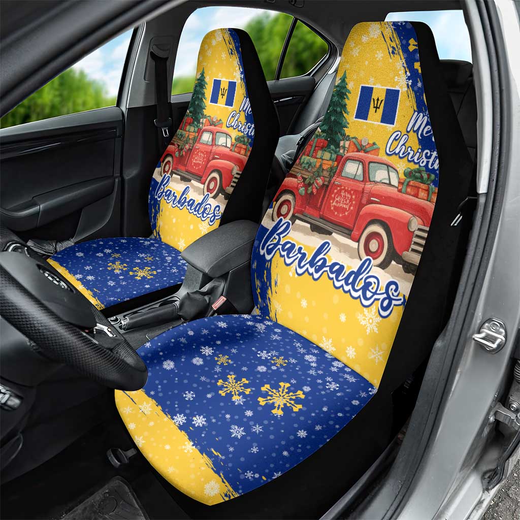 Barbados Christmas Car Seat Cover with Blue Yellow Xmas Snowflakes Red Truck and Coat of Arms TS04