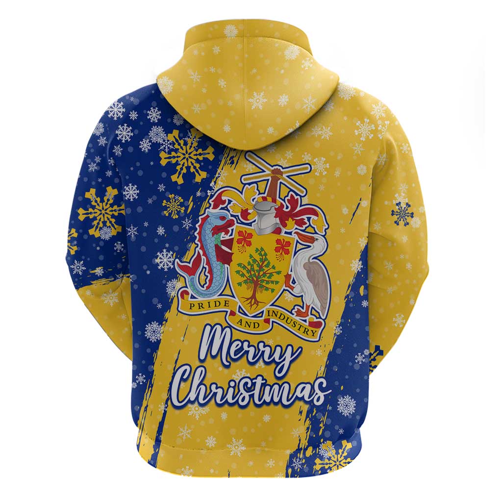 Barbados Christmas Hoodie with Blue Yellow Xmas Snowflakes Red Truck and Coat of Arms TS04