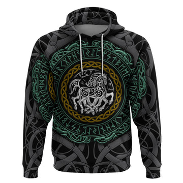 Viking Hoodie Sleipnir symbol and viking pattern art TS04