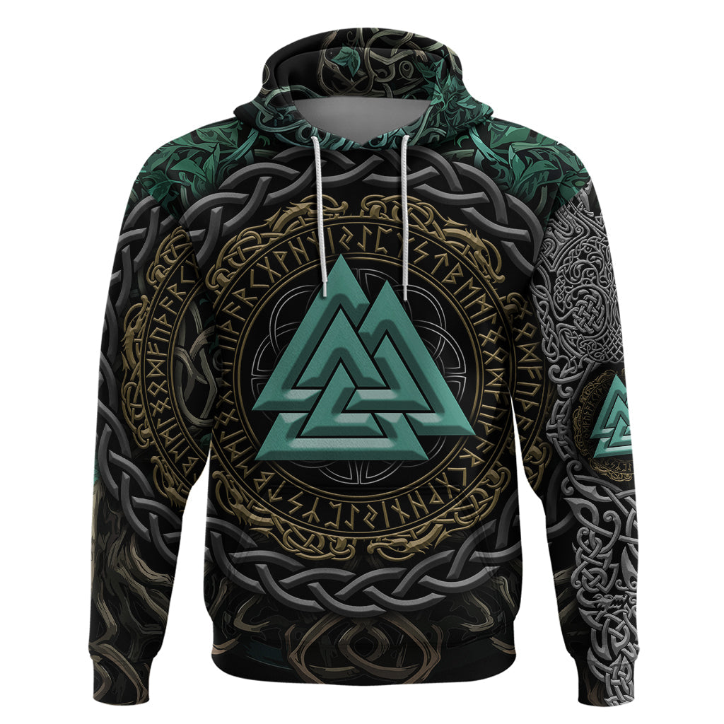 Viking Hoodie Cyan Valknut and Yggdrasil TS04