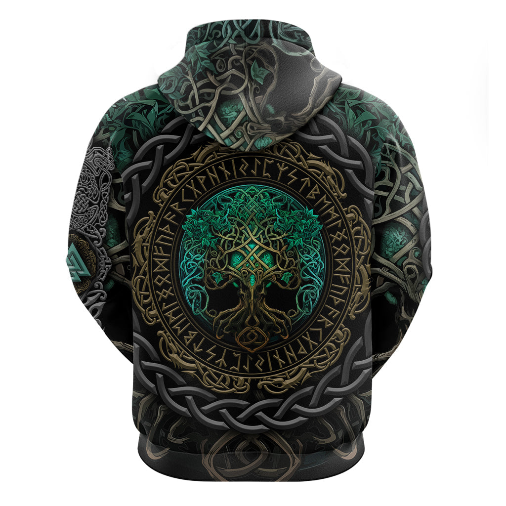 Viking Hoodie Cyan Valknut and Yggdrasil TS04