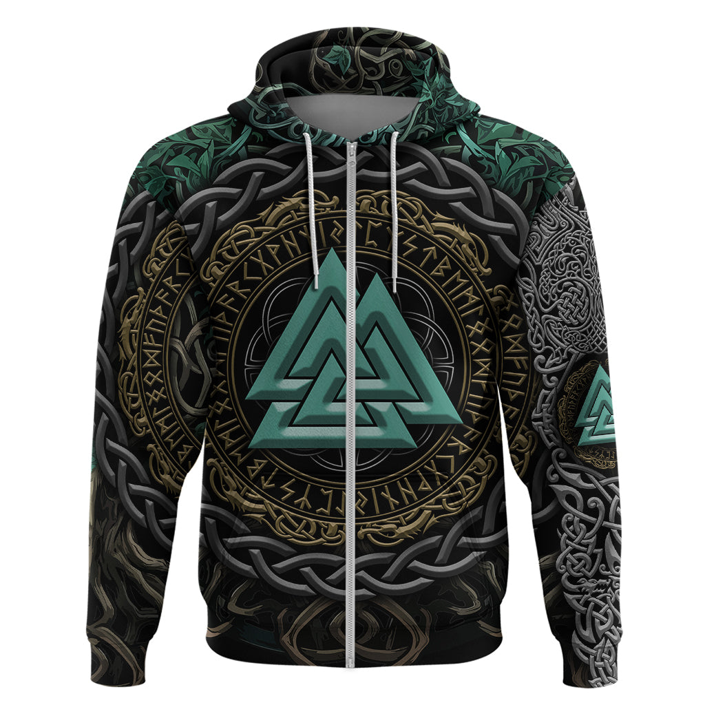 Viking Hoodie Cyan Valknut and Yggdrasil TS04